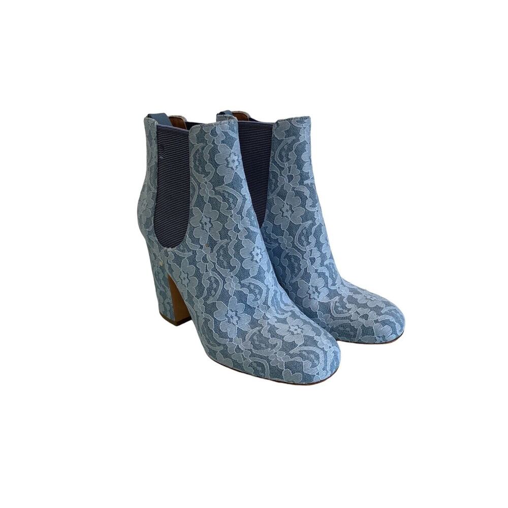 LAURENCE DACADE Blue Floral Lace Mila Heel Ankle Boots Booties Size 38.5 US 8.5